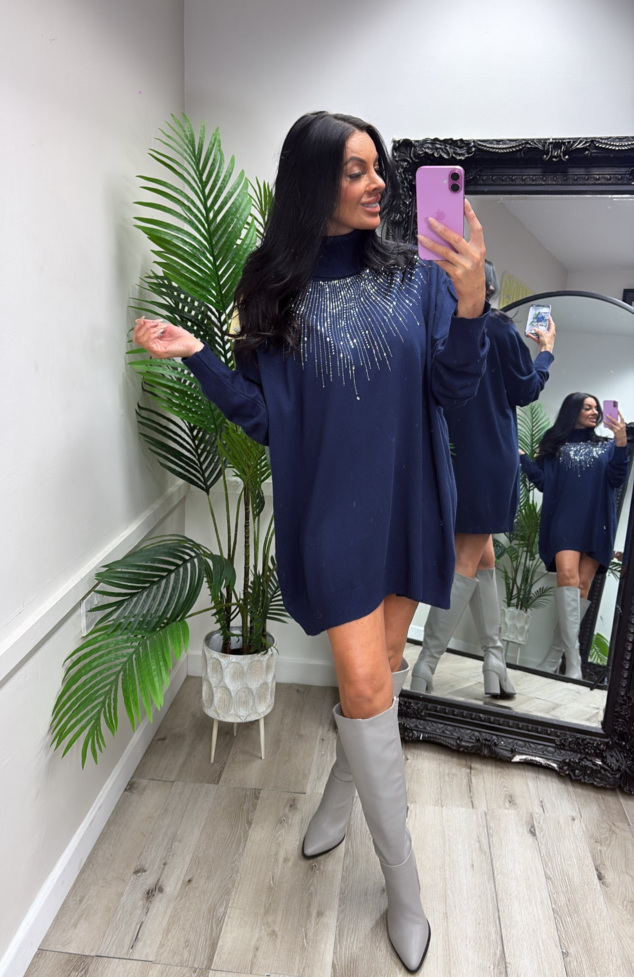 Bling Jumper Dress - Navy