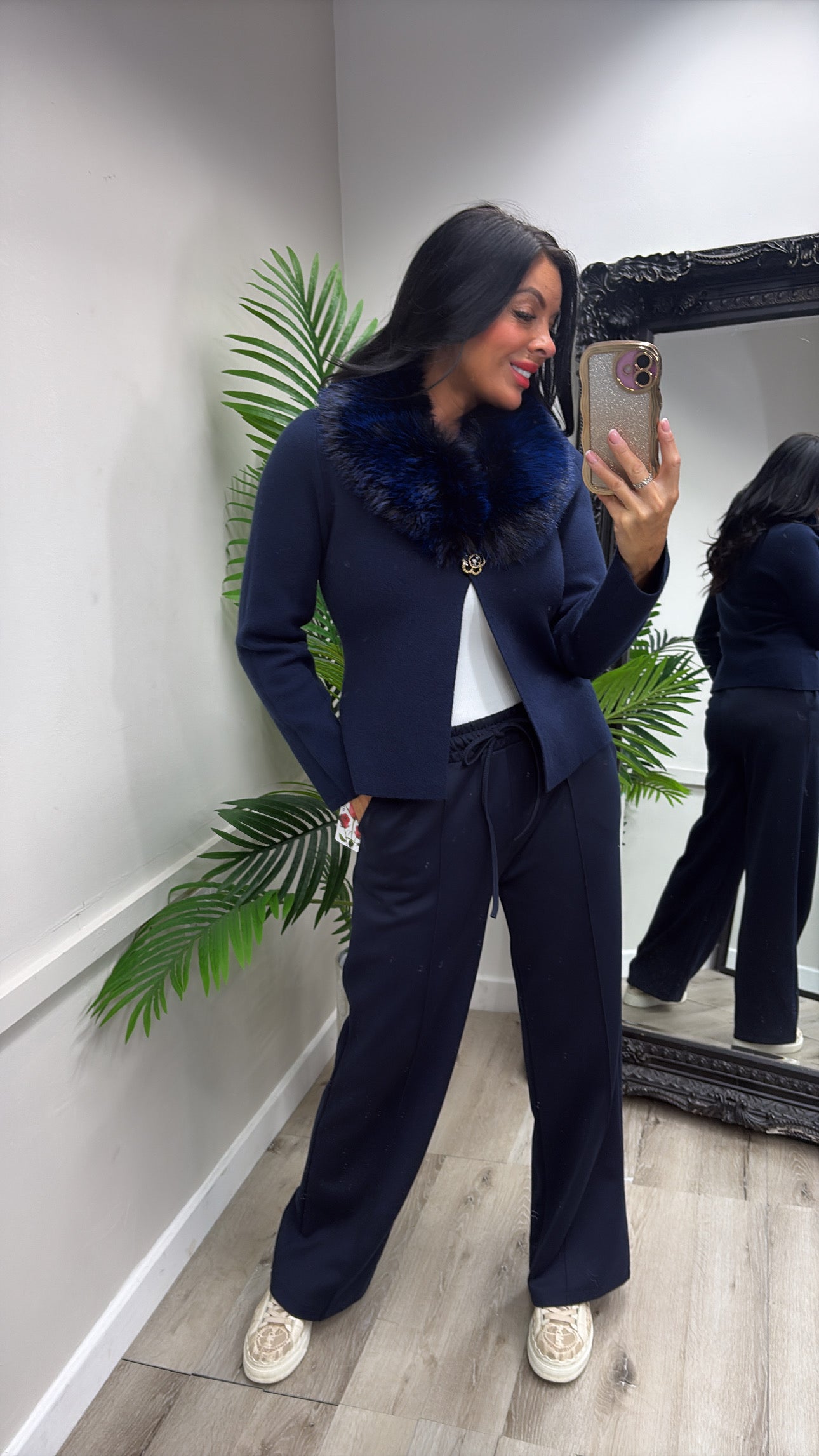 Fiona Faux Fur Cardigan - Navy