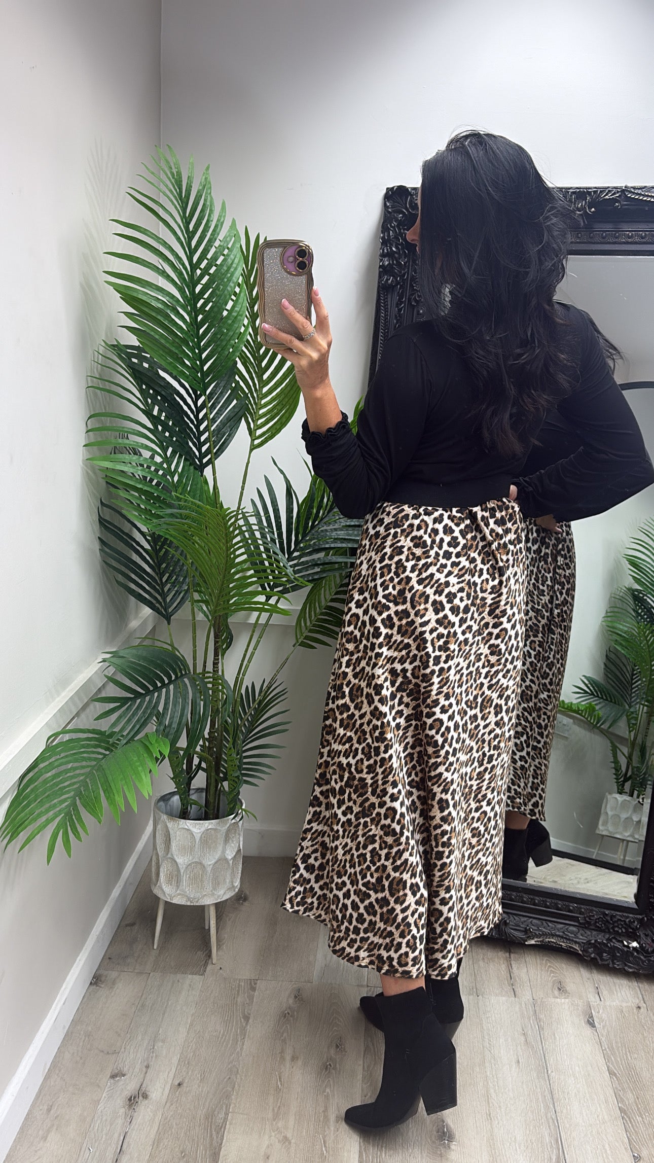 Lara Satin Skirt - Leopard