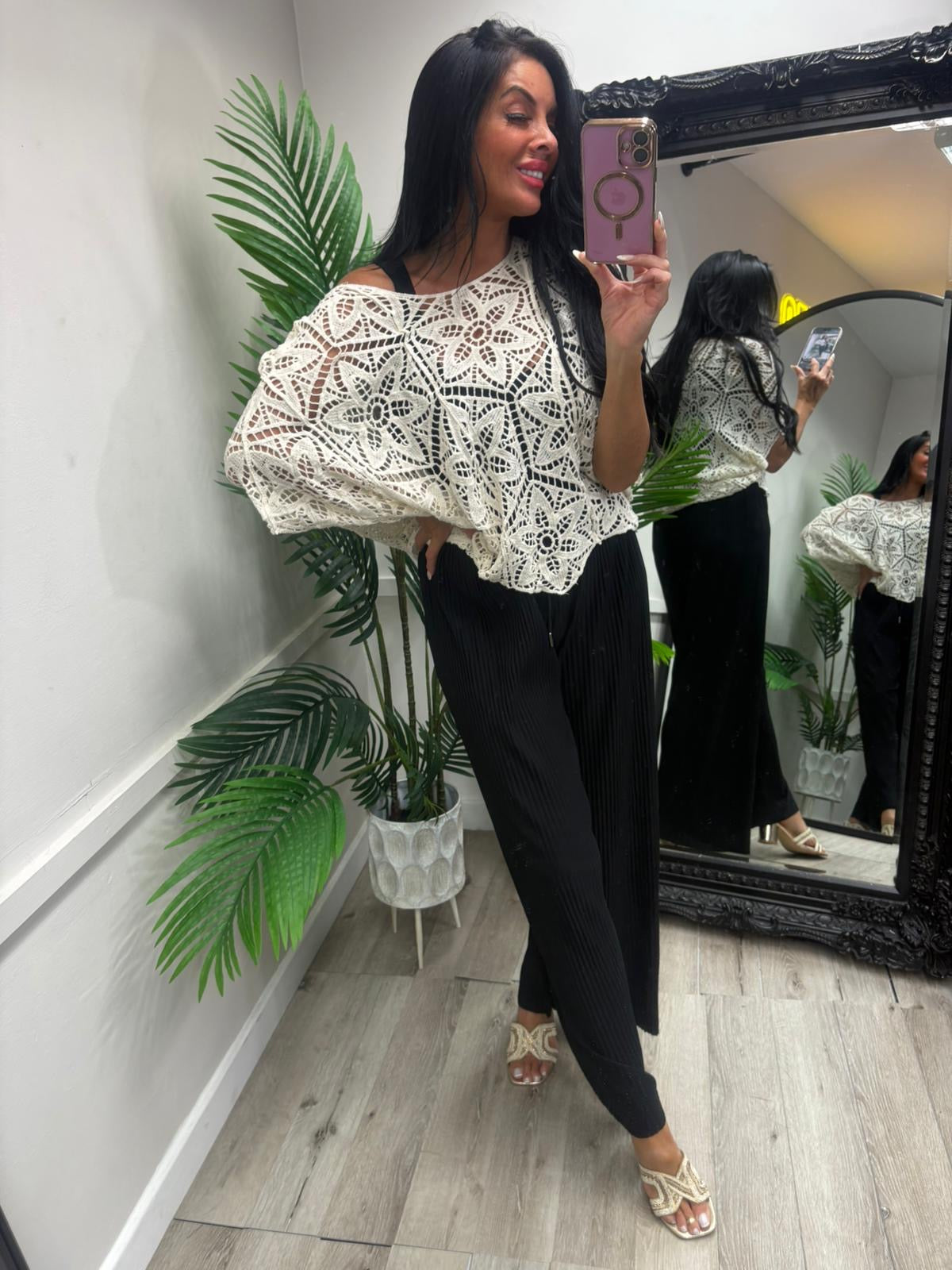 Helen Crochet Top - Beige