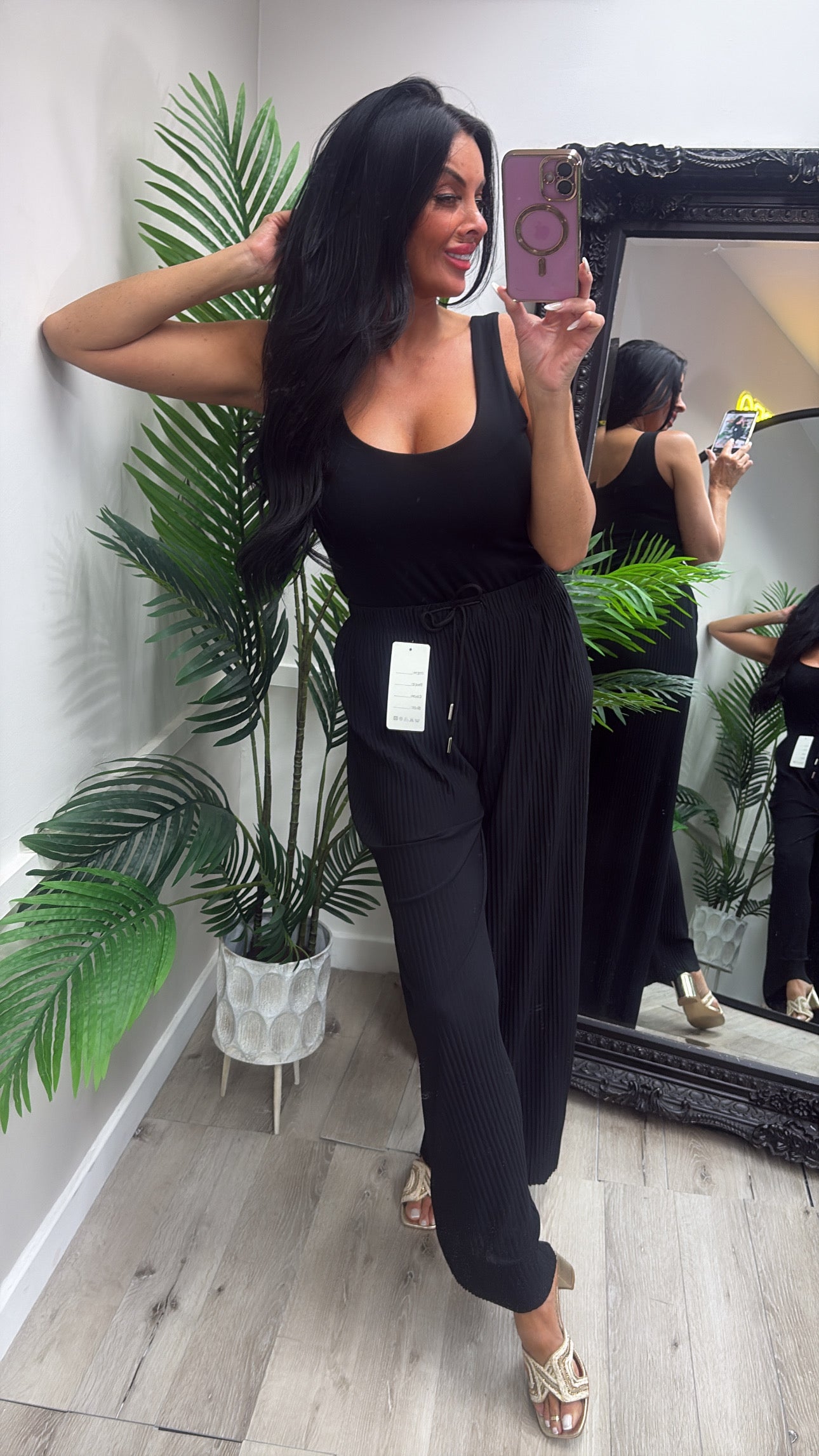 Black Crinkle Trousers