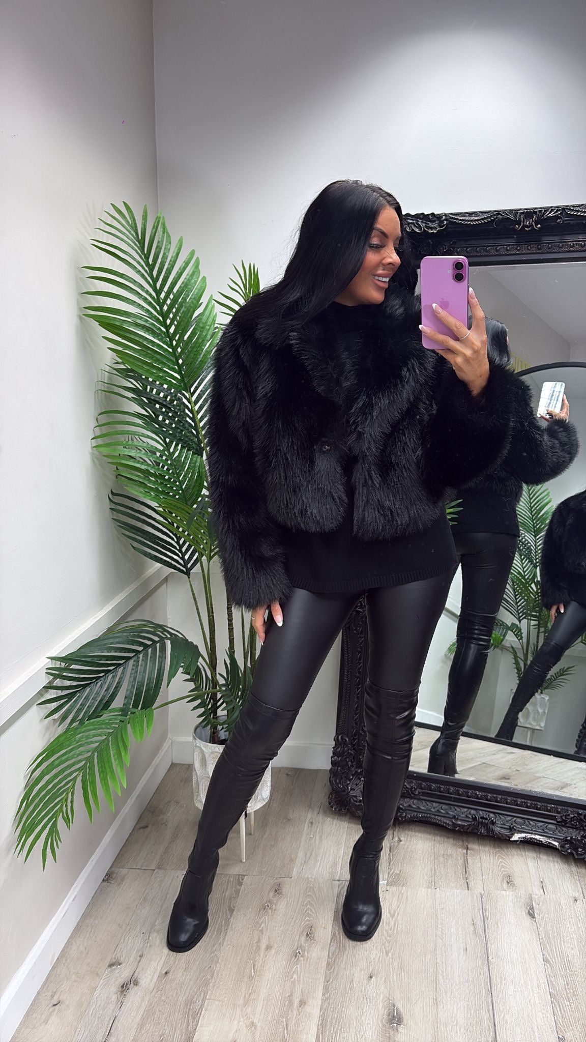 Faux Fur Jacket - Black