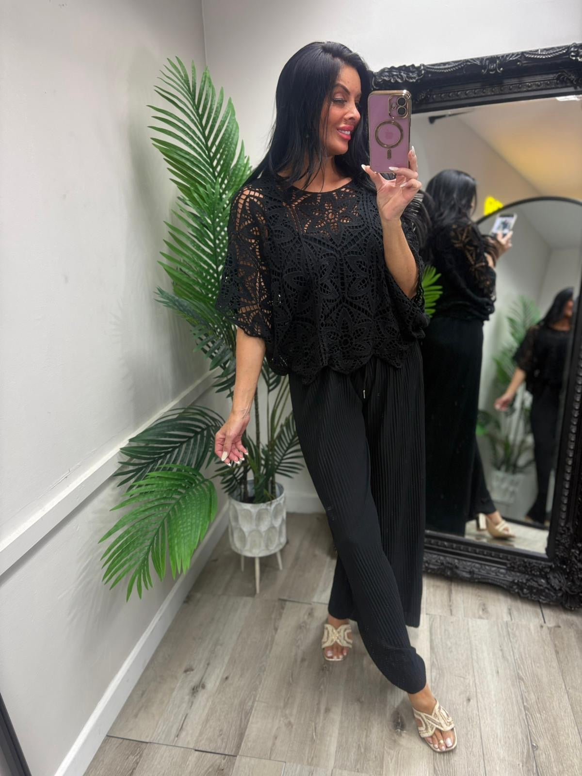 Helen Crochet Top - Black