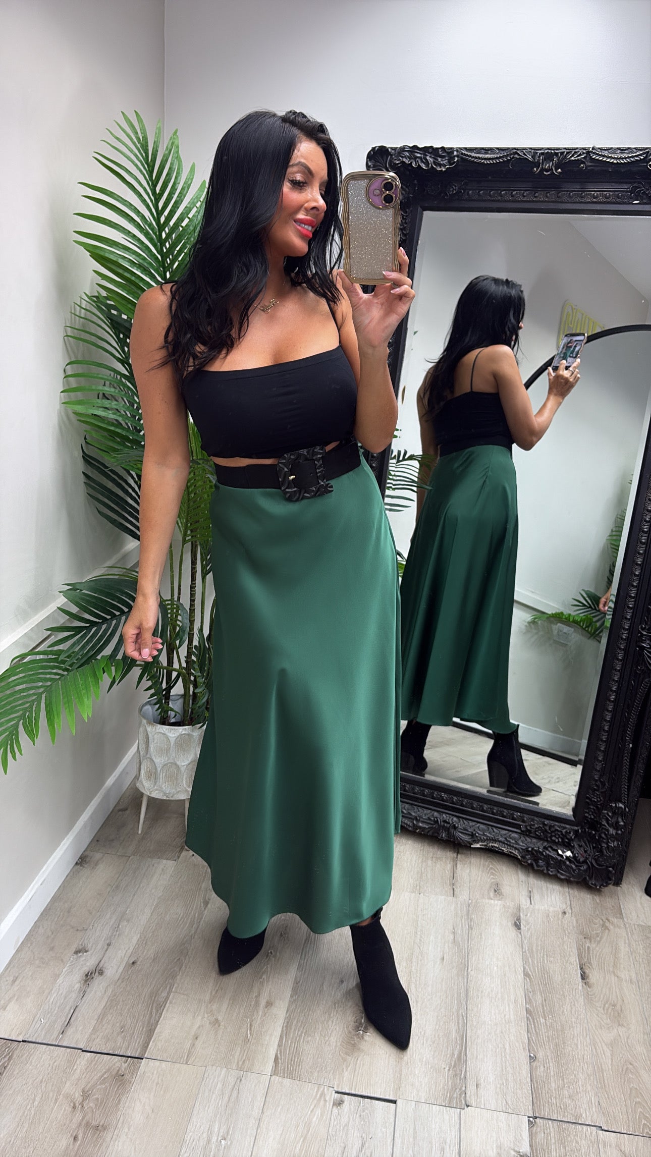 Lara Satin Skirt - Green