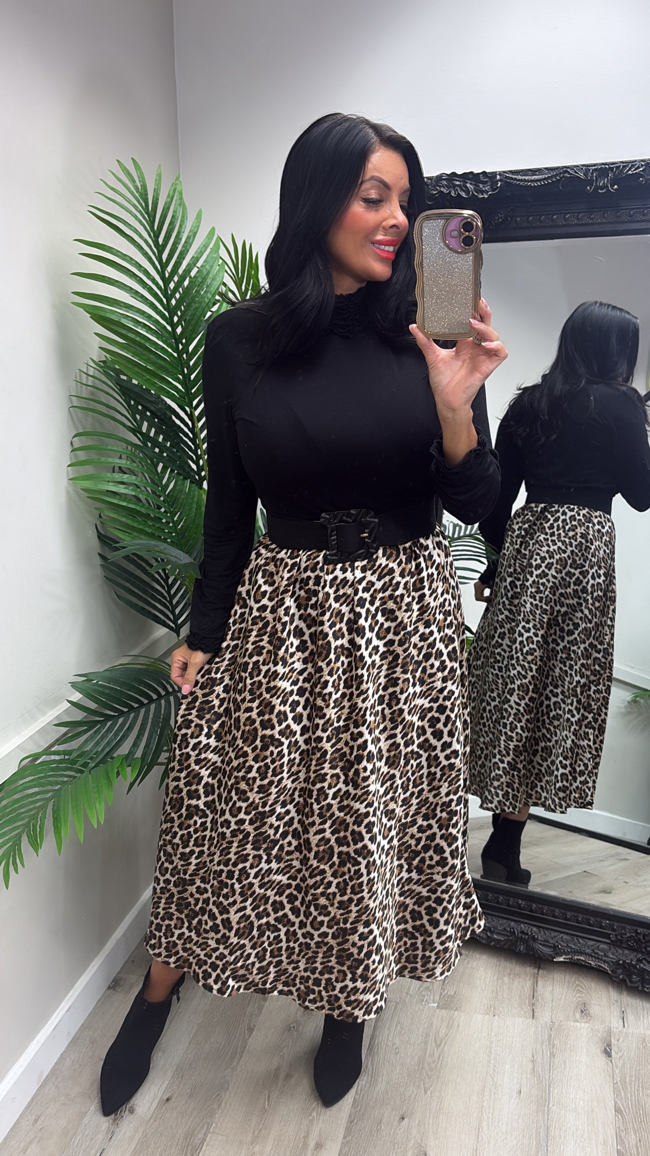 Lara Satin Skirt - Leopard