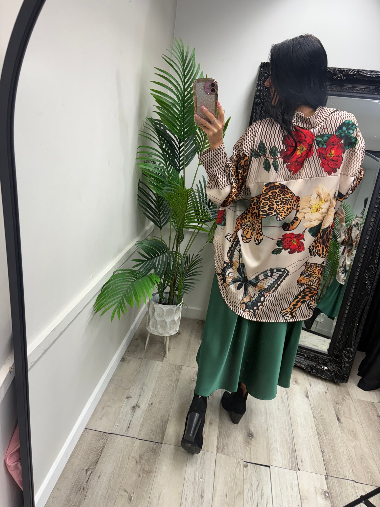 Leopard Satin Shirt - Rose