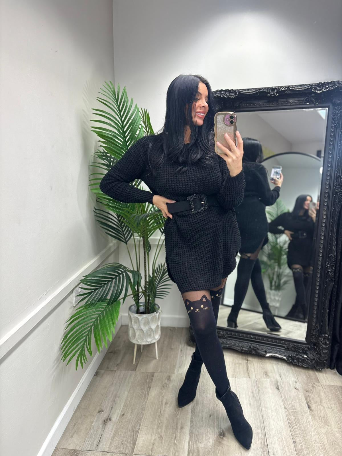 MILEY - Knitted jumper dress - Black