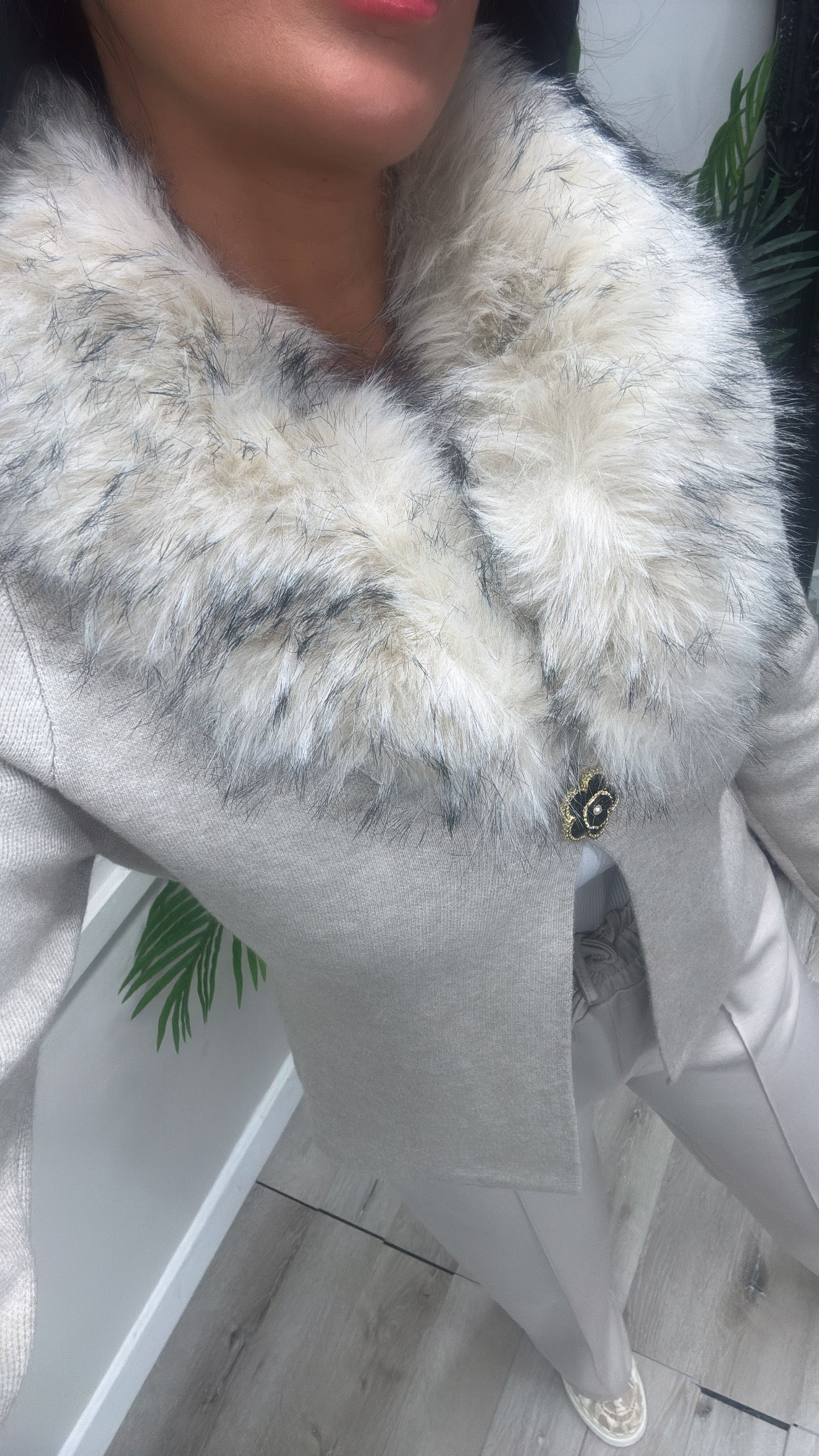 Fiona Faux Fur Cardigan - Beige