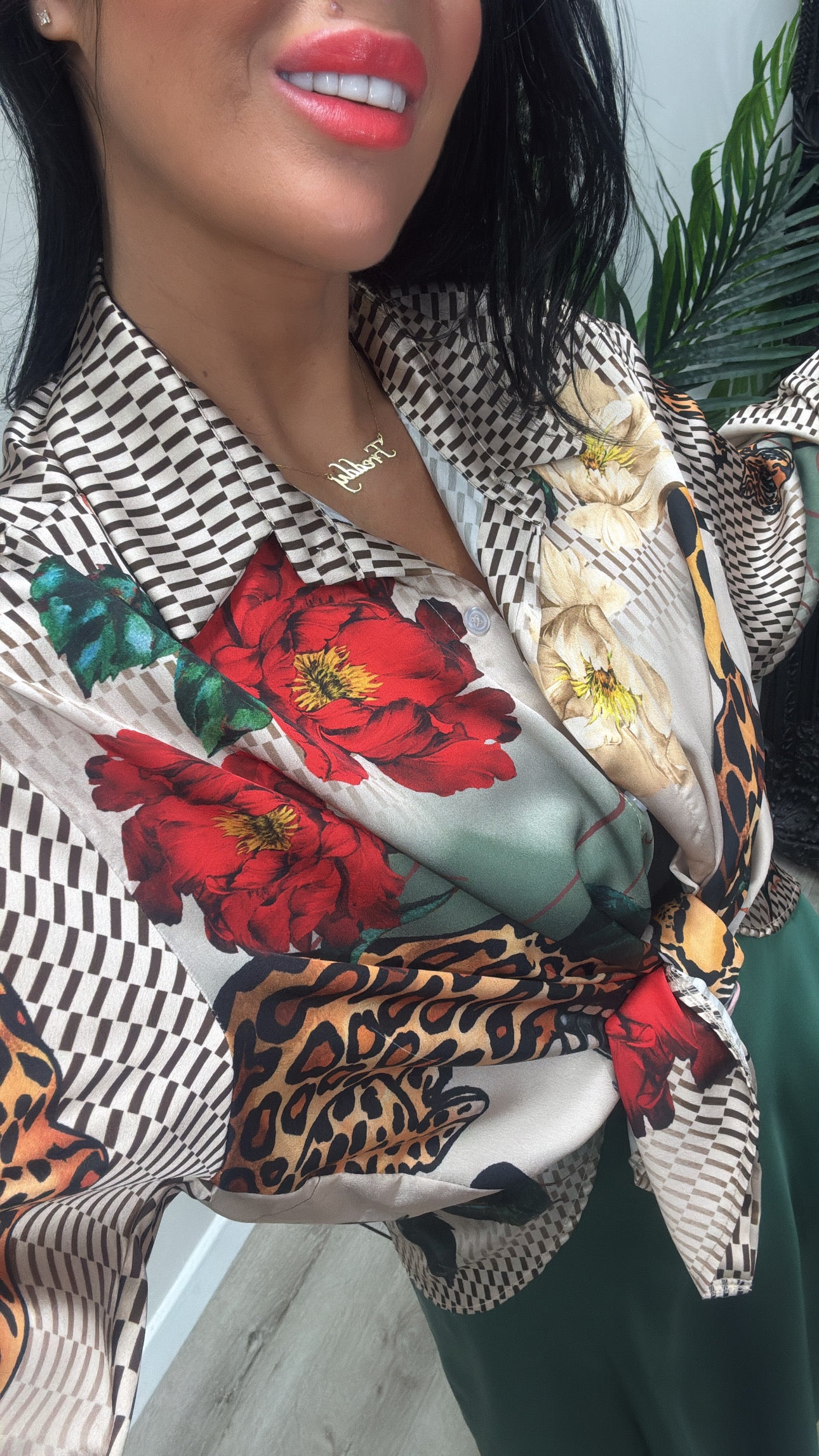 Leopard Satin Shirt - Rose