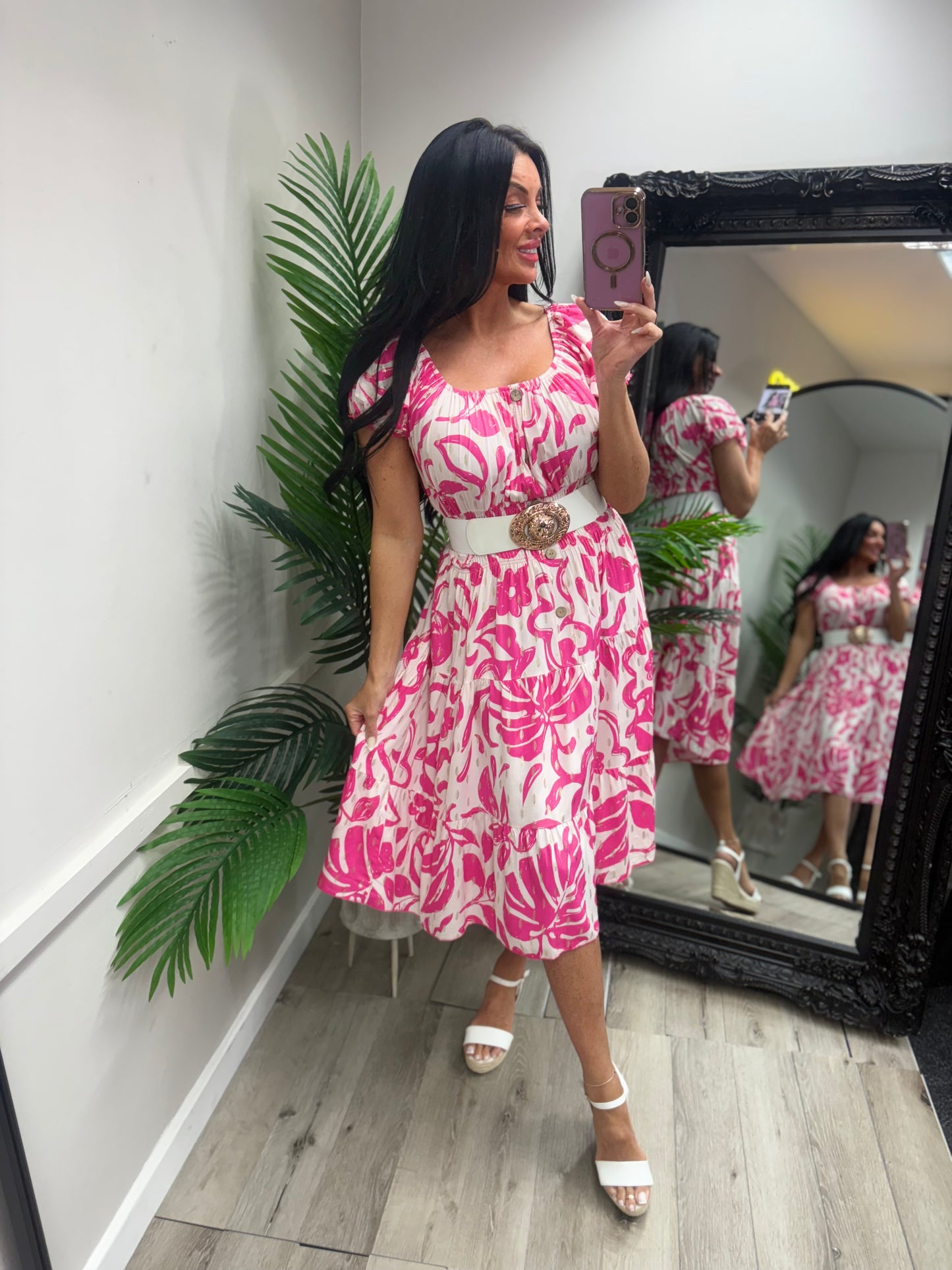 Saffron Midi Dress - Pink