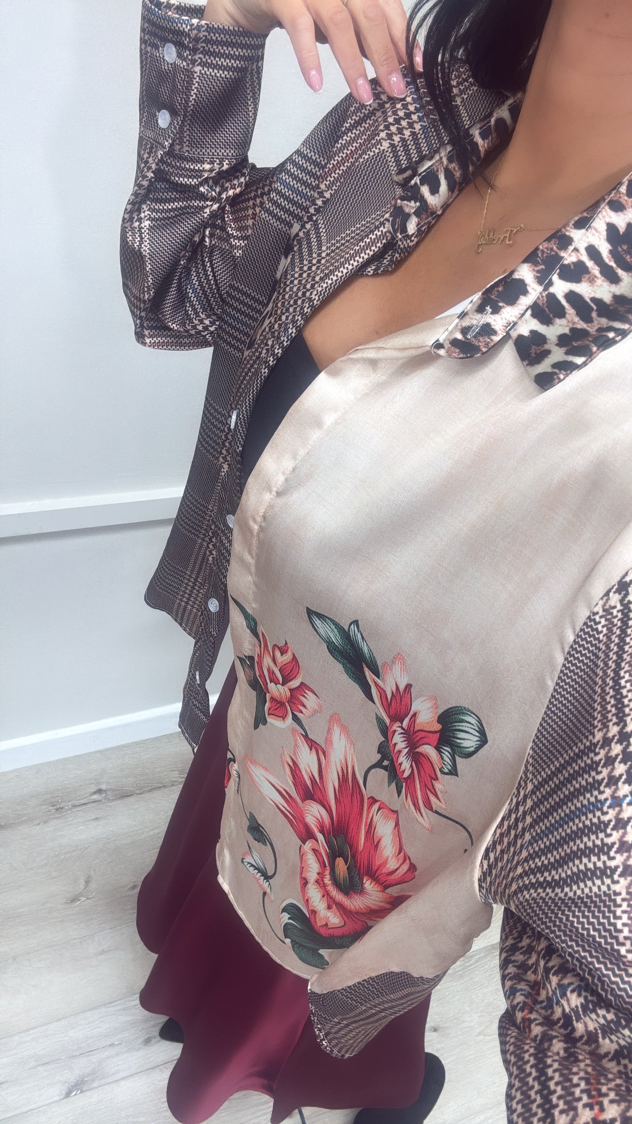 Leopard Satin Shirt - flower