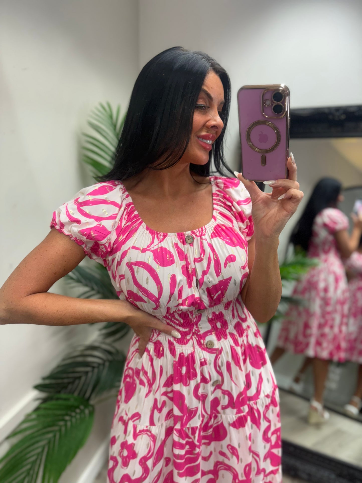 Saffron Midi Dress - Pink