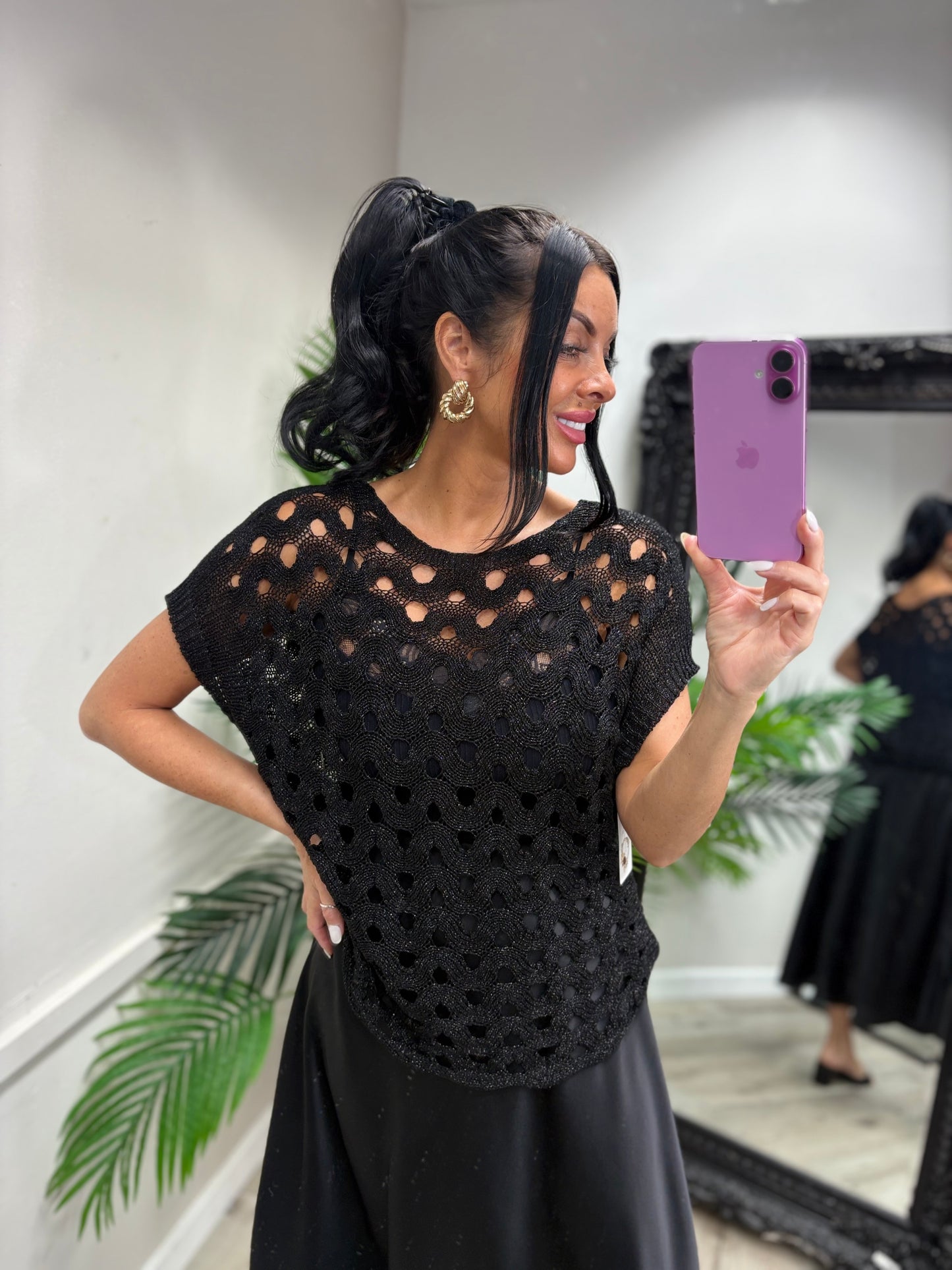Patsy Shimmer Top - Black