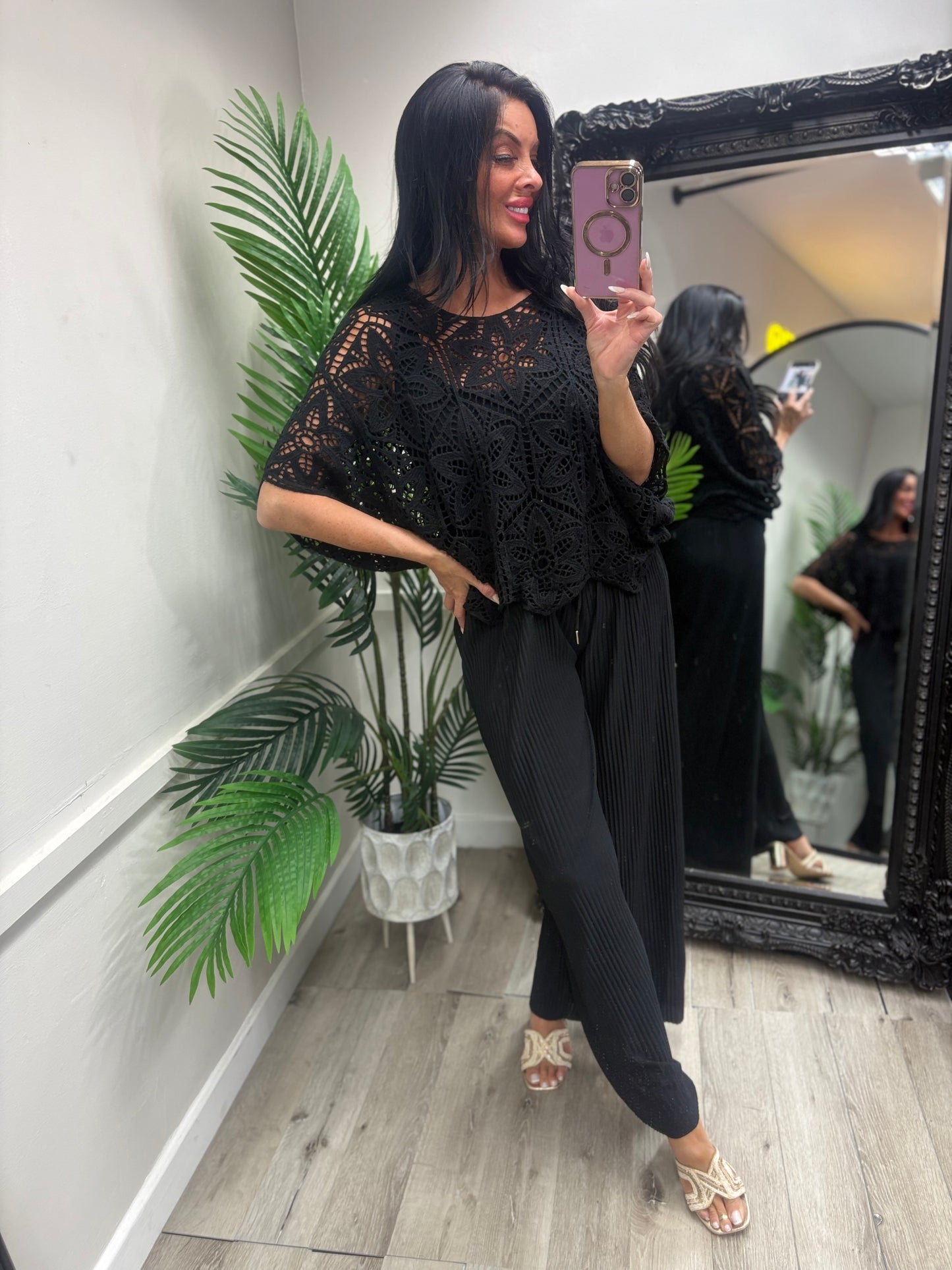 Black Crinkle Trousers