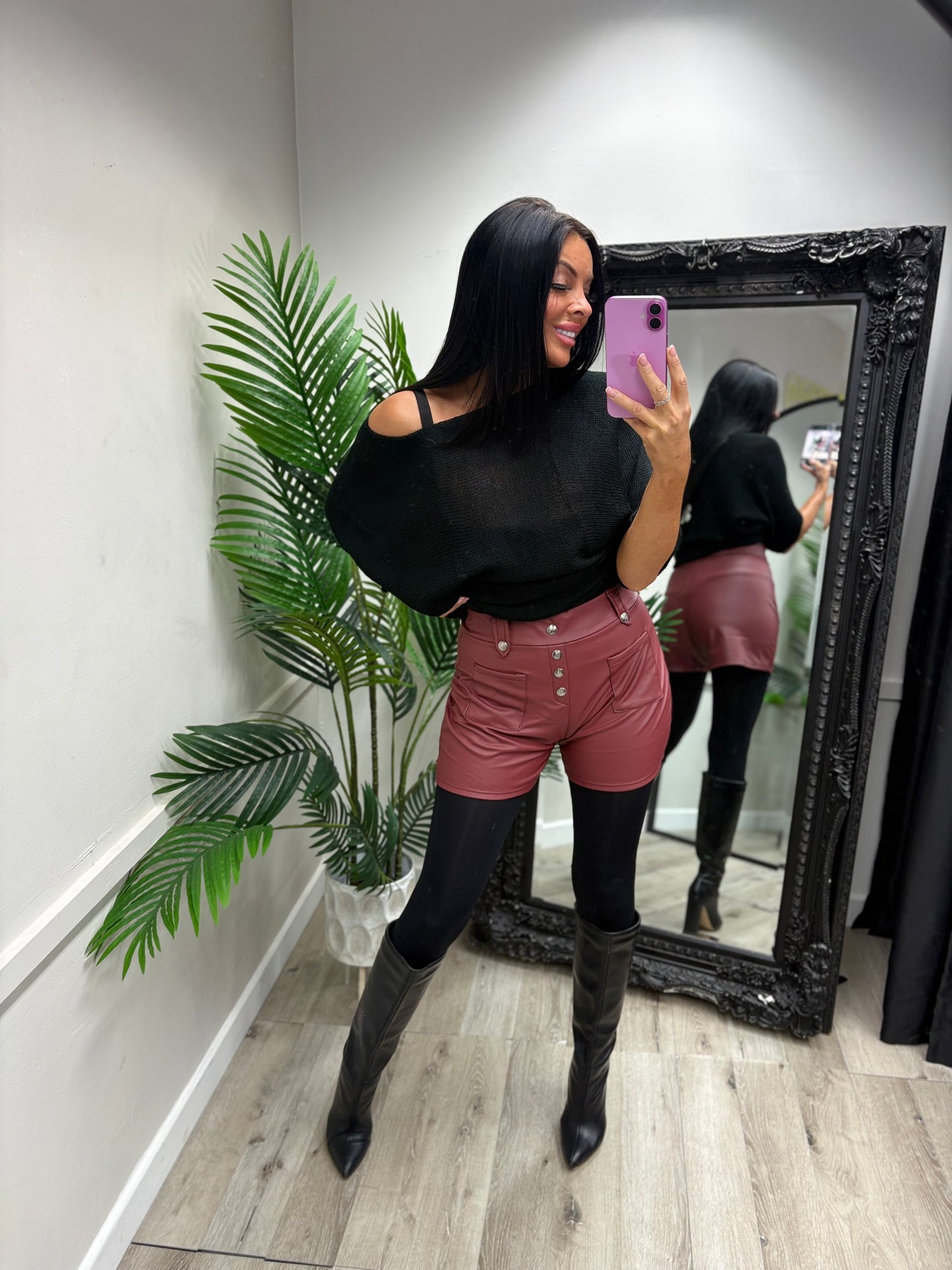 PU Wine Shorts