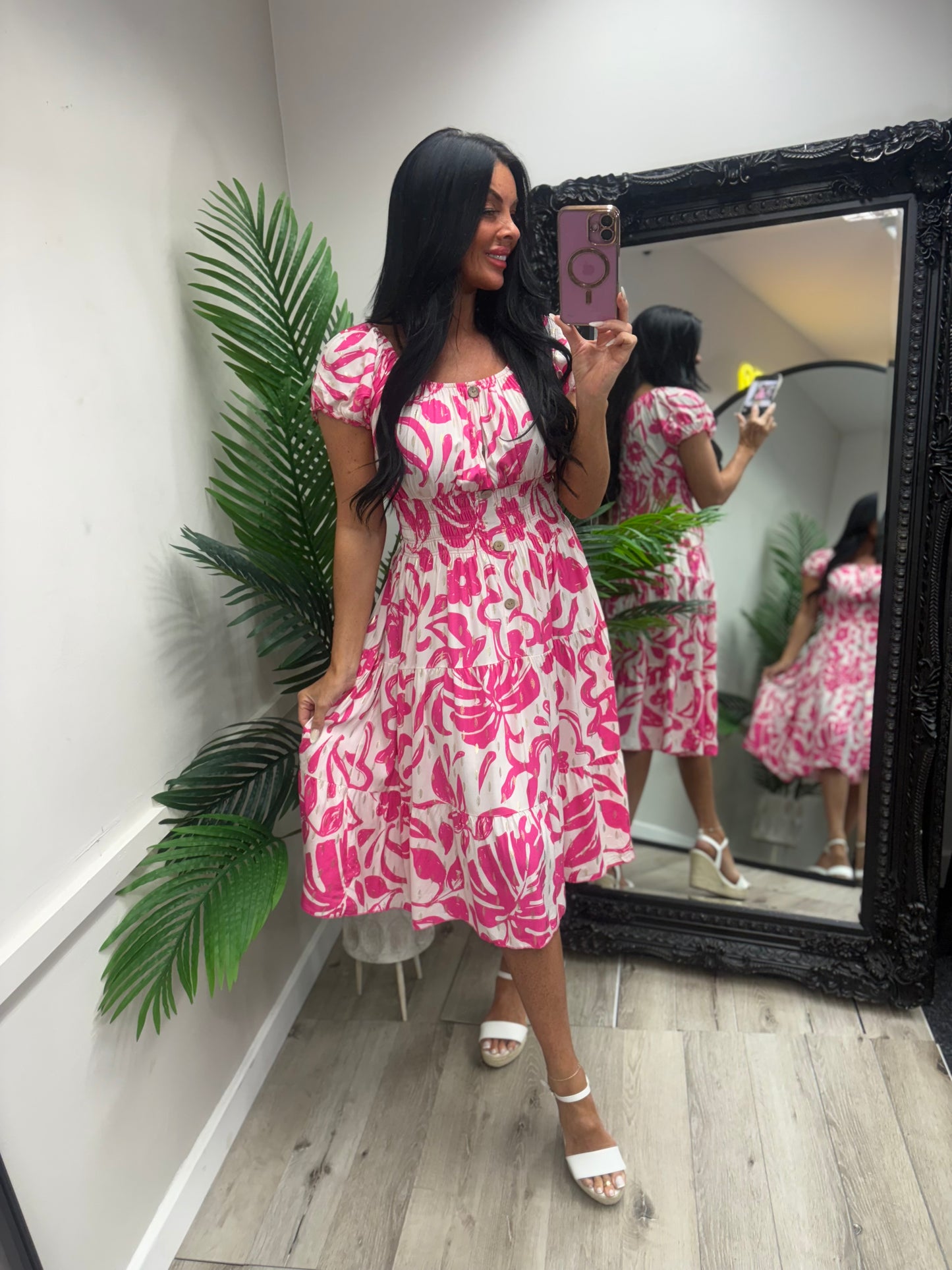 Saffron Midi Dress - Pink