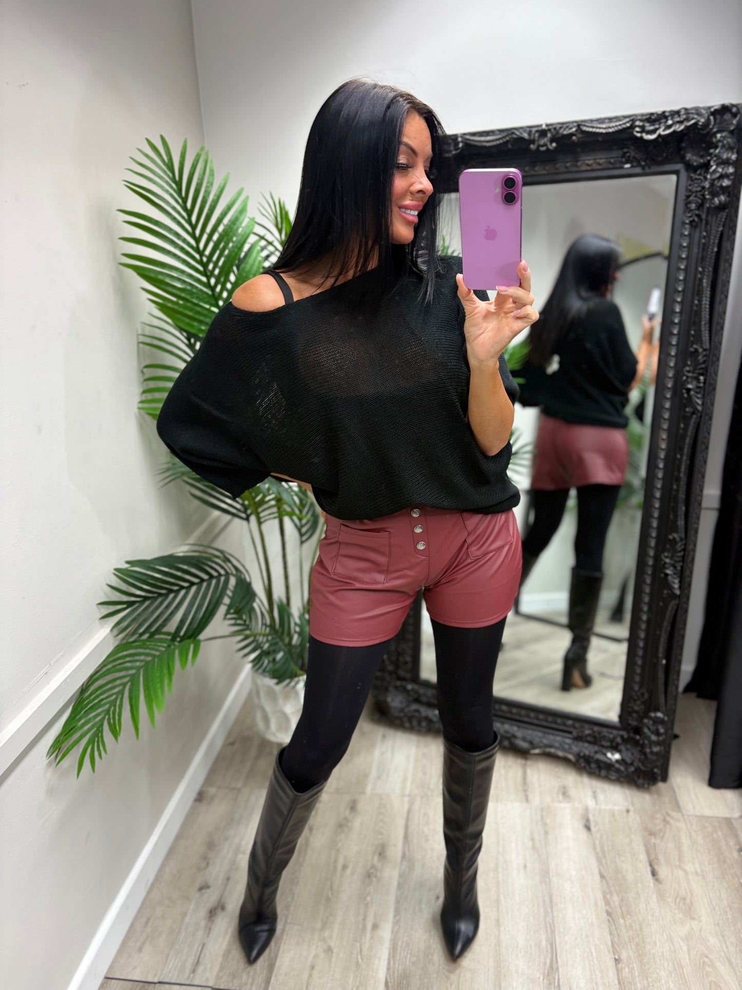 PU Wine Shorts