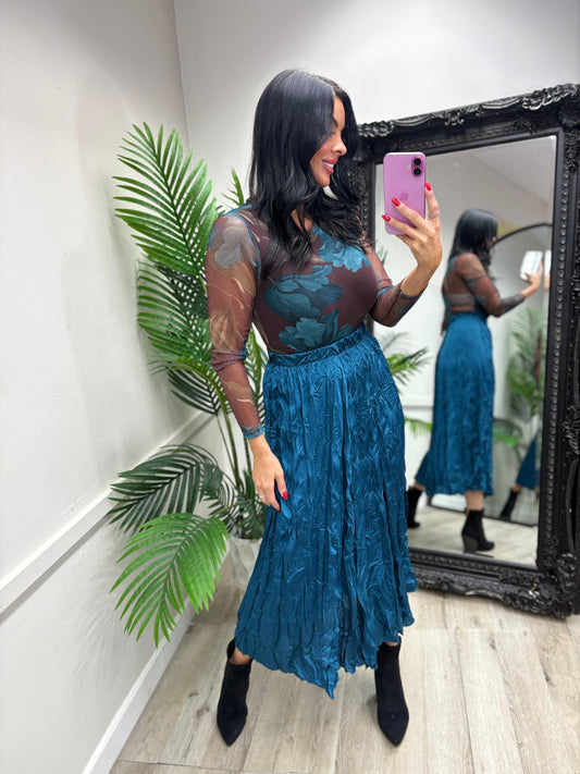 Monica Crinkle Skirt - Teal