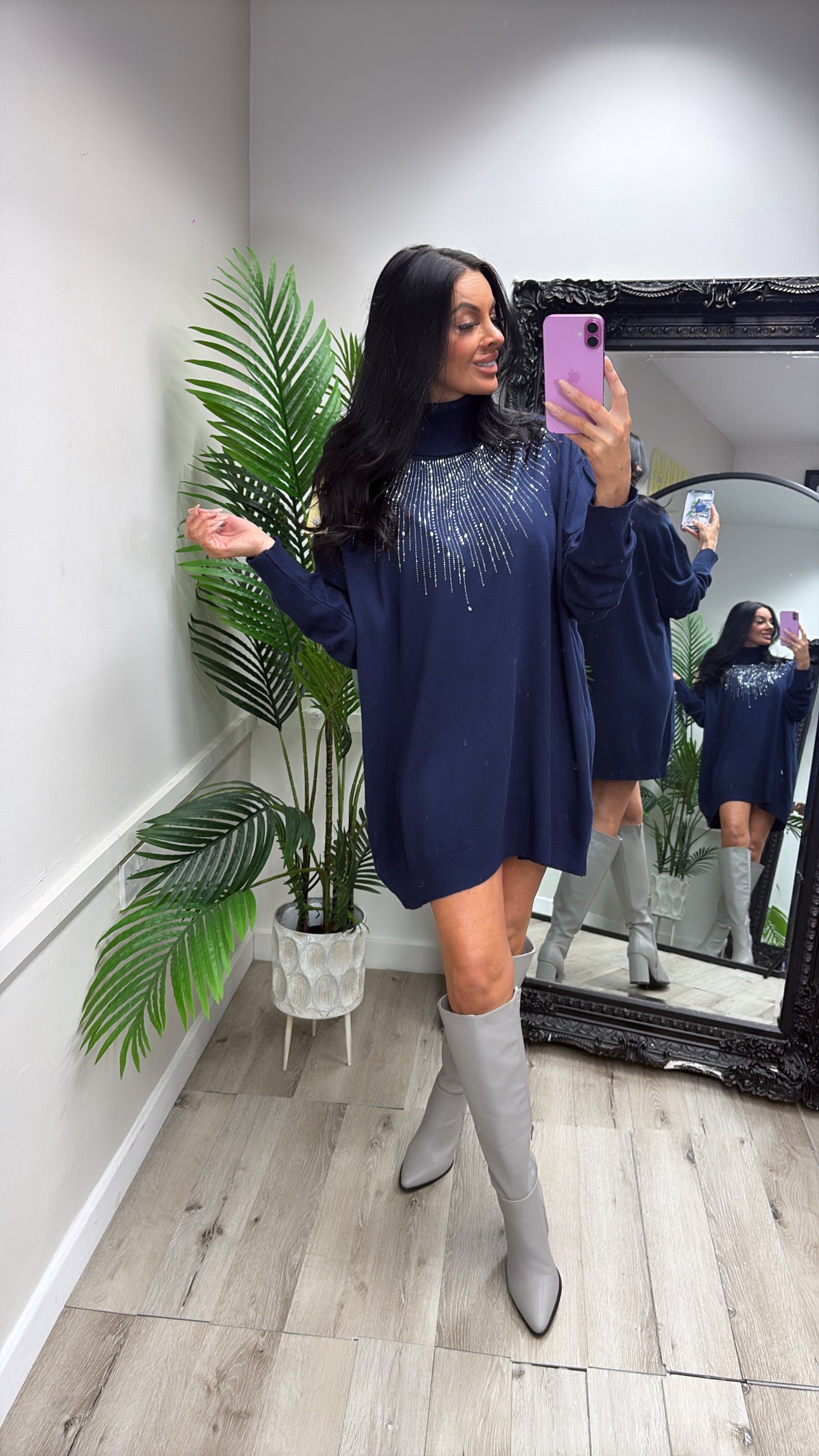 Bling Jumper Dress - Navy