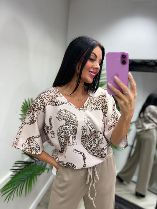 Tiger Bow Top - Beige