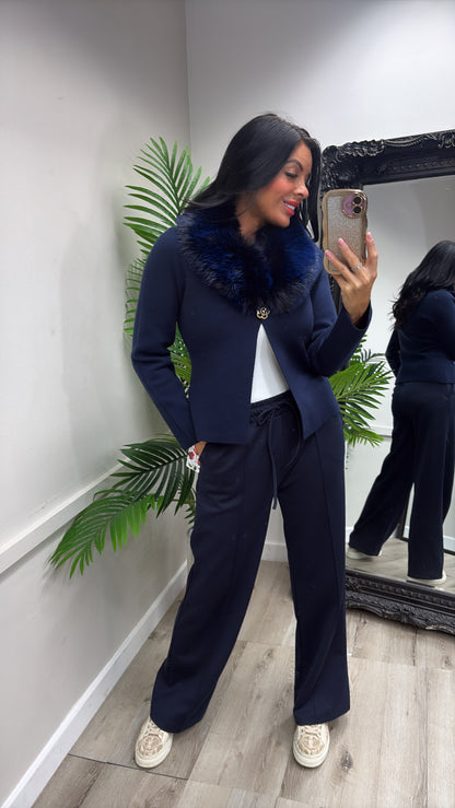 Fiona Faux Fur Cardigan - Navy