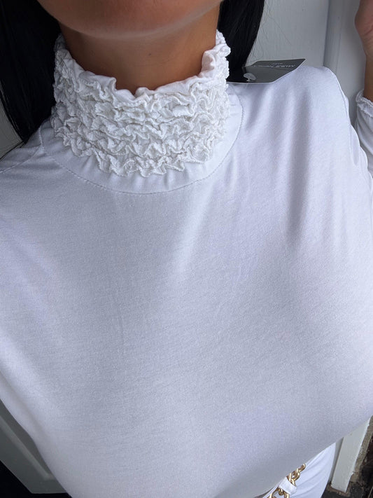 Ruffle Neck Top - White