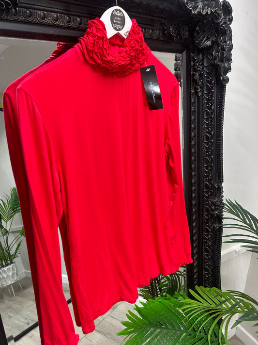 Ruffle Neck Top - Red