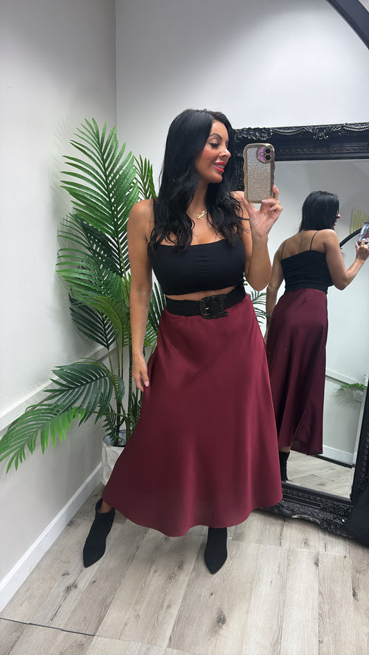 Lara Satin Skirt - Maroon