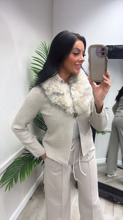 Fiona Faux Fur Cardigan - Beige