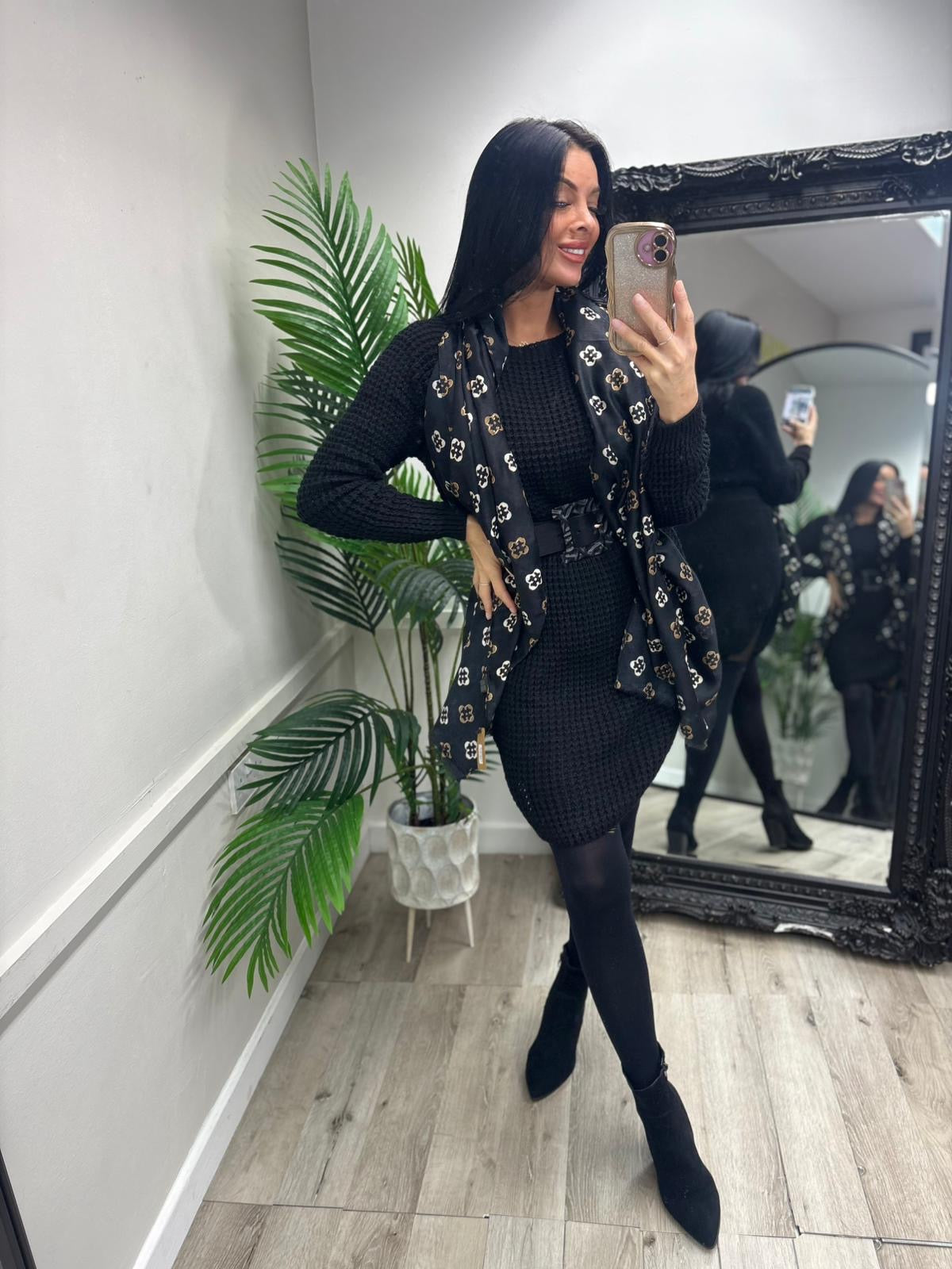 MILEY - Knitted jumper dress -  Black