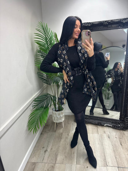 MILEY - Knitted jumper dress -  Black