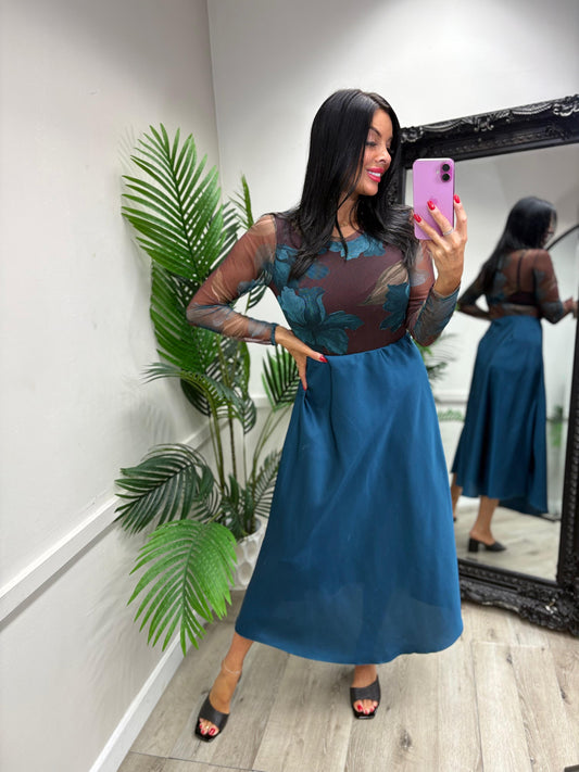 Lara Satin Skirt - Teal
