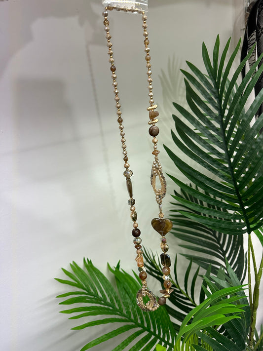 Heart Charm Necklace - Beige