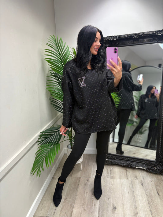 Abigail Diamanté Top - Black