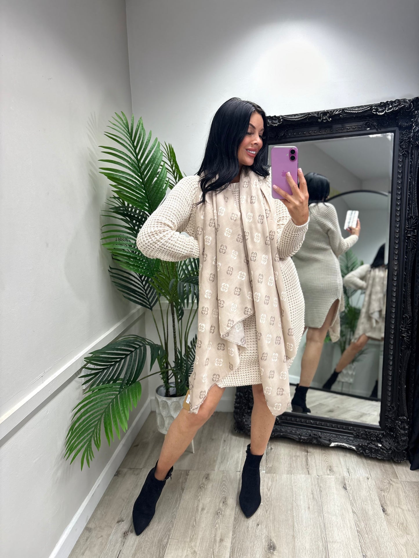MILEY - Knitted jumper dress -  beige
