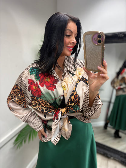 Leopard Satin Shirt - Rose