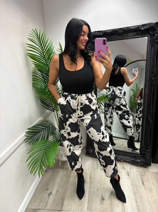 Cow Print Joggers - Black