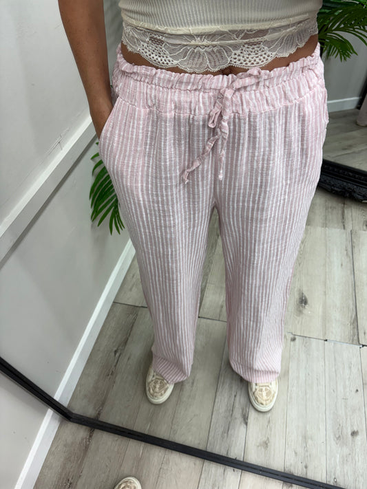 Helena Stripe Trousers - Blush Pink