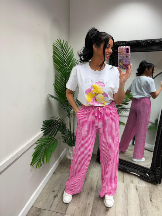 Helena Stripe Trousers - Pink