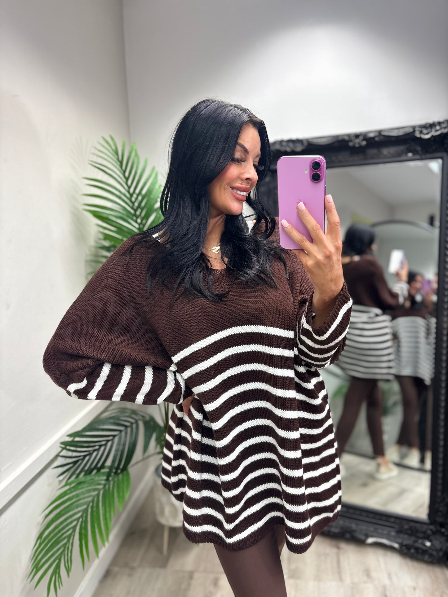 Betsy Oversized Stripe Jumper - Chocolate
