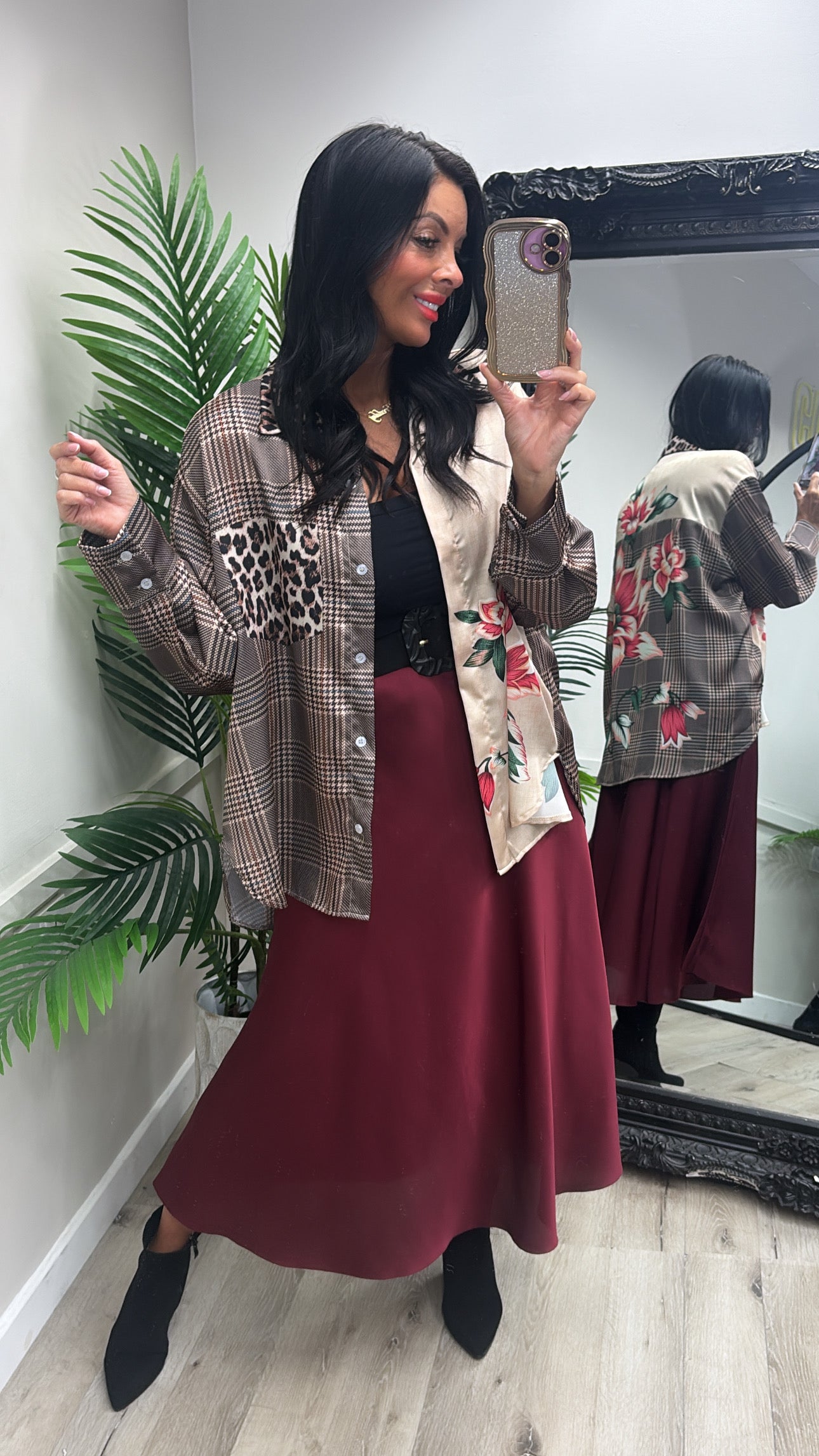 Leopard Satin Shirt - flower