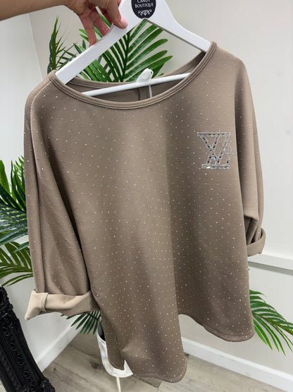 Abigail Diamanté Top - Mocha