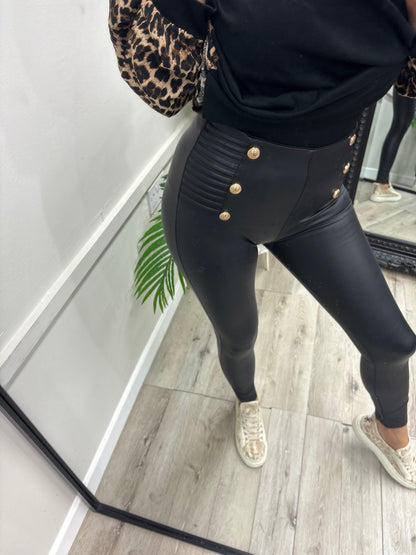 Gold Button PU leggings