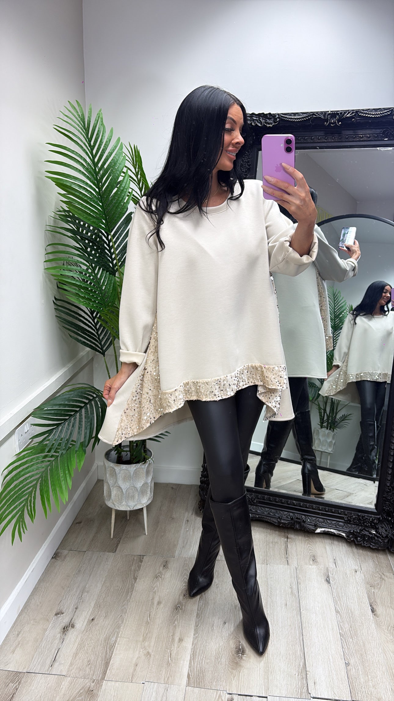 Oversized Sequin Top - Cream