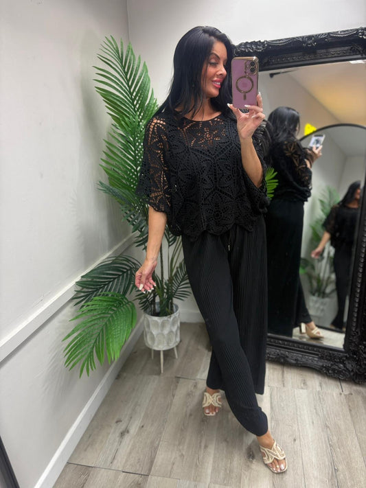 Helen Crochet Top - Black