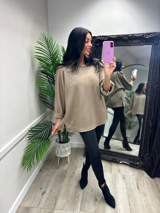 Abigail Diamanté Top - Mocha