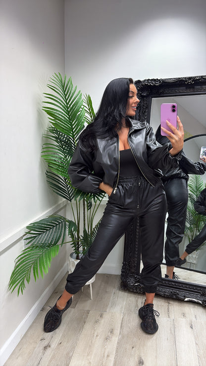 PU Bomber Jacket - Black