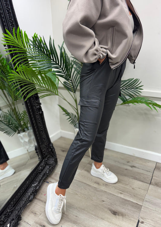 Black PU Joggers