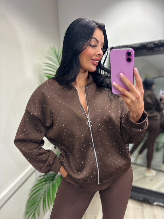 Maria Diamanté Bomber - Chocolate