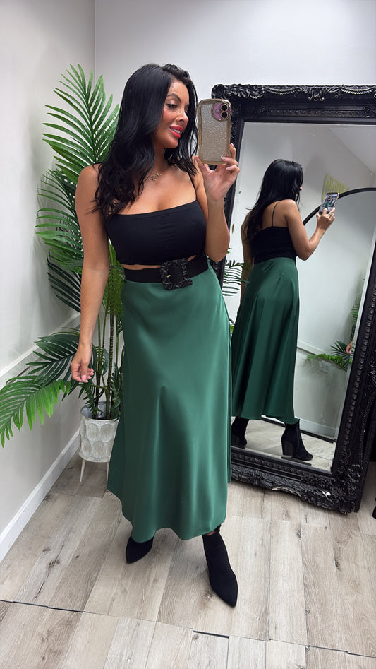 Lara Satin Skirt - Green